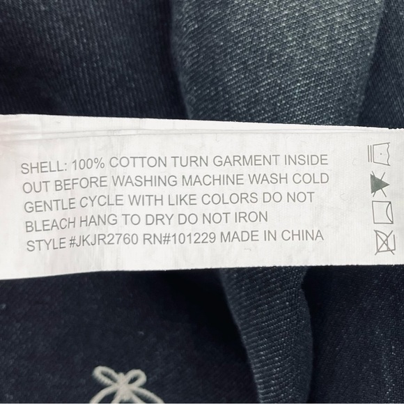 Stoosh Vintage Denim Black Butterfly Print Cropped Jean Jacket Size Large - Picture 8 of 8